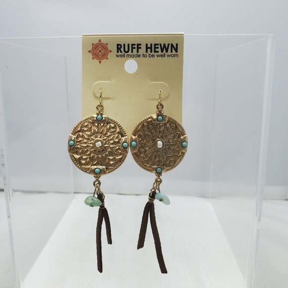 Ruff Hewn Bohemian Gold Suede Tassel Earrings (fish hook) - Picture 1 of 5